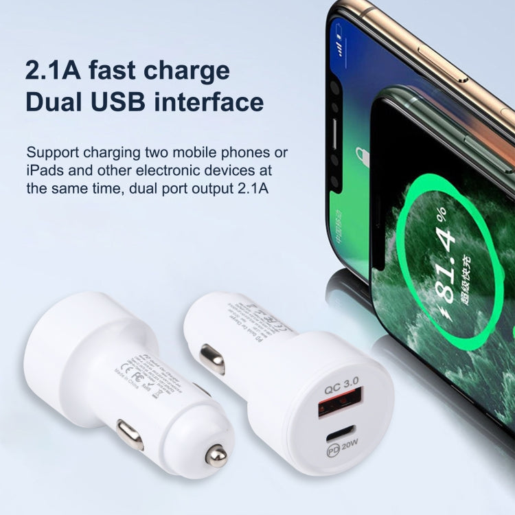 LZ-201 PD 20W USB-C / Type-C + QC 3.0 USB Mini Fast Car Charger(White) - Car Charger by PMC TechLife | Online Shopping South Africa | PMC TechLife