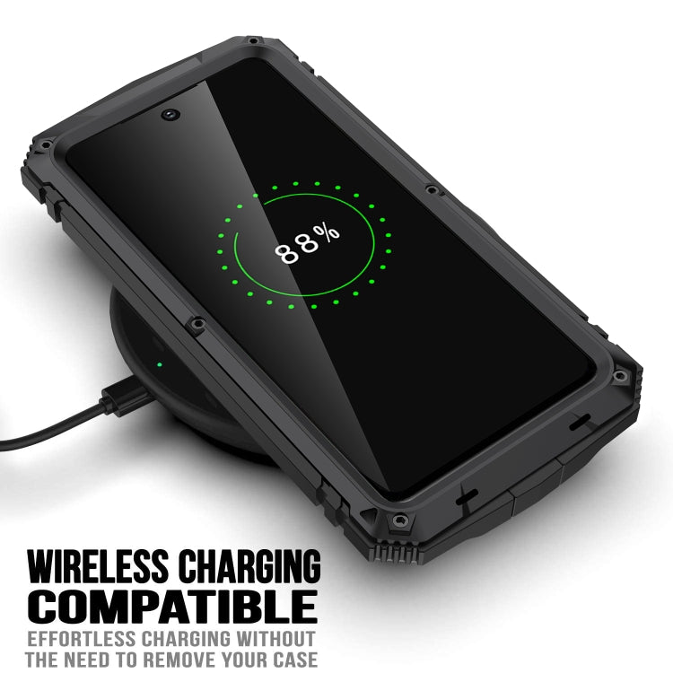 For Samsung Galaxy S21 FE R-JUST Shockproof Waterproof Dust-proof Metal + Silicone Protective Case with Holder(Black) - Galaxy Phone Cases by R-JUST | Online Shopping South Africa | PMC TechLife | Buy Now Pay Later Mobicred