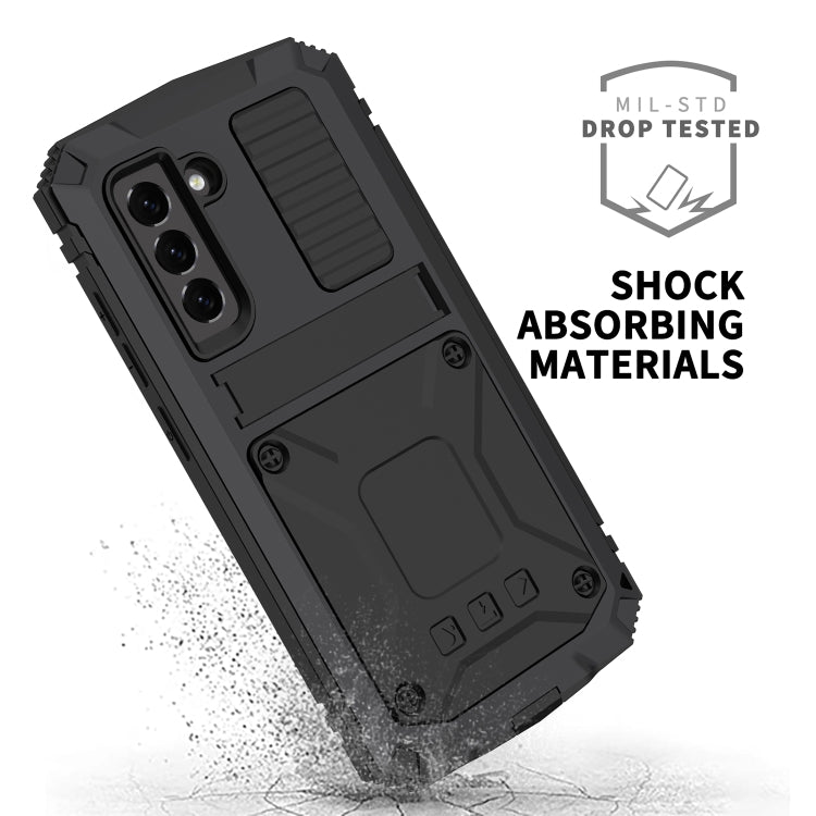 For Samsung Galaxy S21 FE R-JUST Shockproof Waterproof Dust-proof Metal + Silicone Protective Case with Holder(Black) - Galaxy Phone Cases by R-JUST | Online Shopping South Africa | PMC TechLife | Buy Now Pay Later Mobicred