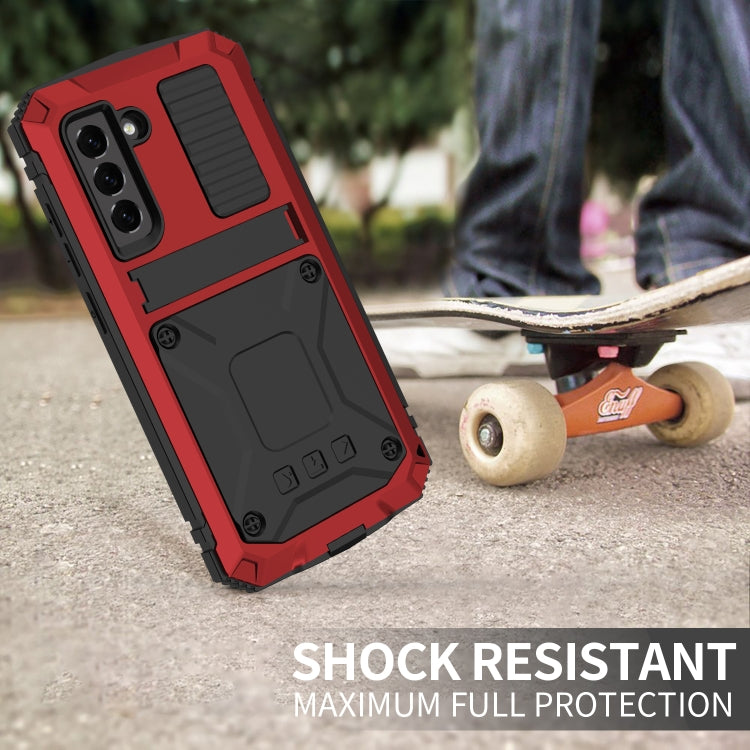 For Samsung Galaxy S21 FE R-JUST Shockproof Waterproof Dust-proof Metal + Silicone Protective Case with Holder(Red) - free shipping - PMC TechLife - Order now!