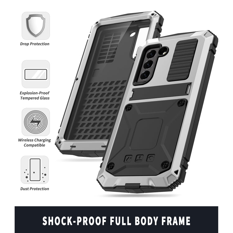 For Samsung Galaxy S21 FE R-JUST Shockproof Waterproof Dust-proof Metal + Silicone Protective Case with Holder(Silver) - Galaxy Phone Cases by R-JUST | Online Shopping South Africa | PMC TechLife | Buy Now Pay Later Mobicred