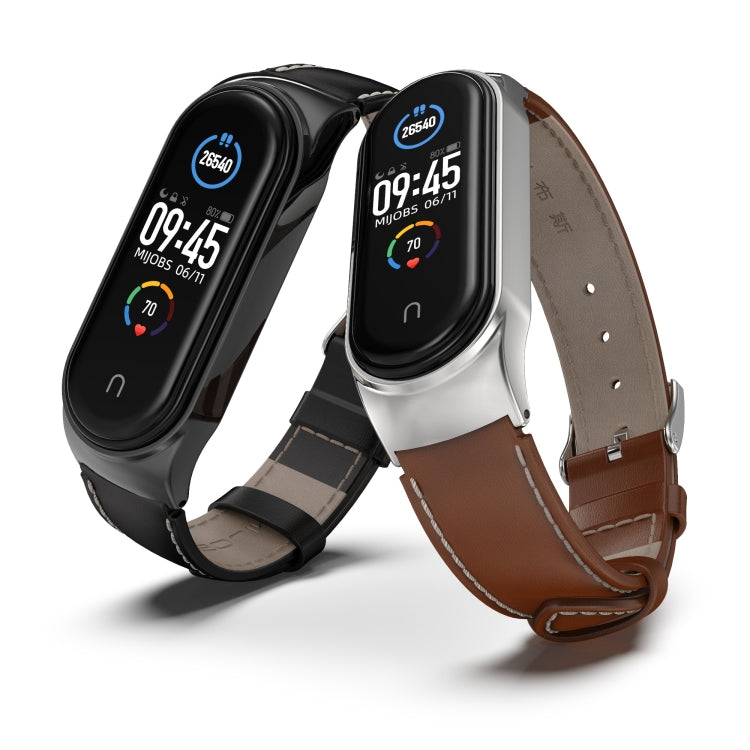 For Xiaomi Mi Band 6 / 5 / 4 / 3 Mijobs CS First Layer Cowhide Watch Band(Brown + Gold) - Watch Bands by MIJOBS | Online Shopping South Africa | PMC TechLife | Buy Now Pay Later Mobicred