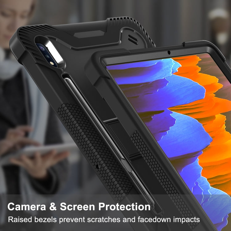 For Samsung Galaxy Tab S8 / Galaxy Tab S7 Silicone + PC Shockproof Protective Case with Holder(Black) - free shipping - PMC TechLife - Order now!