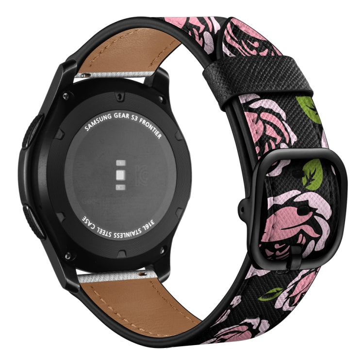 22mm For Xiaomi Haylou RT RS3 LS04 / LS05S Universal Printed Leather Watch Band(Rose) - Watch Bands by MIJOBS | Online Shopping South Africa | PMC TechLife | Buy Now Pay Later Mobicred