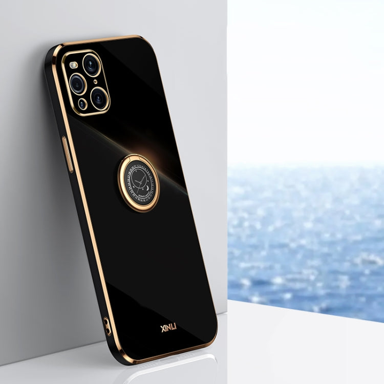For OPPO Find X3 Pro XINLI Straight Edge 6D Electroplate TPU Phone Case with Ring Holder(Black) - OPPO Cases by XINLI | Online Shopping South Africa | PMC TechLife | Buy Now Pay Later Mobicred