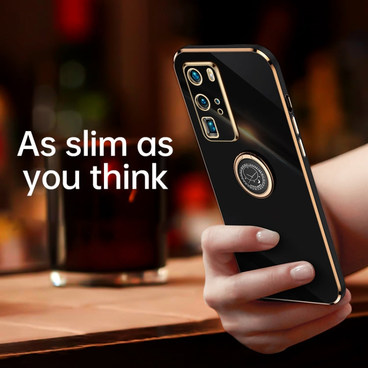 For Huawei P40 Pro XINLI Straight Edge 6D Electroplate TPU Phone Case with Ring Holder(Black) - Huawei Cases by XINLI | Online Shopping South Africa | PMC TechLife | Buy Now Pay Later Mobicred