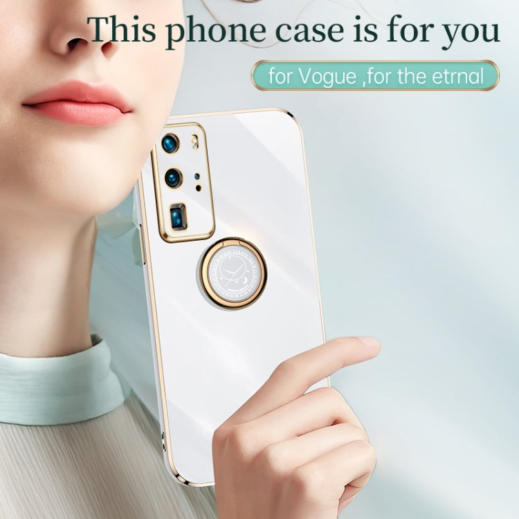 For Huawei P40 Pro XINLI Straight Edge 6D Electroplate TPU Phone Case with Ring Holder(Black) - Huawei Cases by XINLI | Online Shopping South Africa | PMC TechLife | Buy Now Pay Later Mobicred