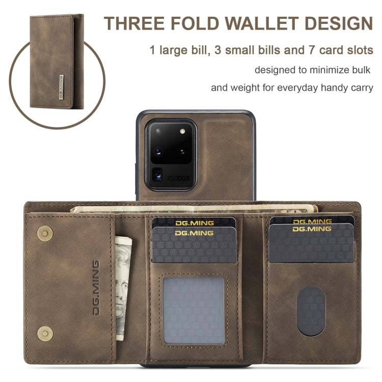 For Samsung Galaxy S20 Ultra DG.MING M1 Series 3-Fold Multi Card Wallet  Back Cover Shockproof Case with Holder Function(Coffee) - Galaxy Phone Cases by DG.MING | Online Shopping South Africa | PMC TechLife | Buy Now Pay Later Mobicred