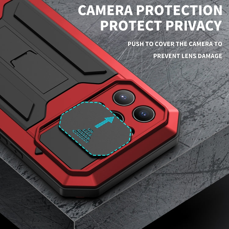 For iPhone 13 Pro Max R-JUST Sliding Camera Shockproof Life Waterproof Dust-proof Metal + Silicone Protective Case with Holder (Red) - iPhone 13 Pro Max Cases by R-JUST | Online Shopping South Africa | PMC TechLife | Buy Now Pay Later Mobicred