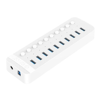 ORICO CT2U3-10AB-WH 10 In 1 Plastic Stripes Multi-Port USB HUB with Individual Switches, UK Plug(White) - USB 3.0 HUB by ORICO | Online Shopping South Africa | PMC Jewellery | Buy Now Pay Later Mobicred