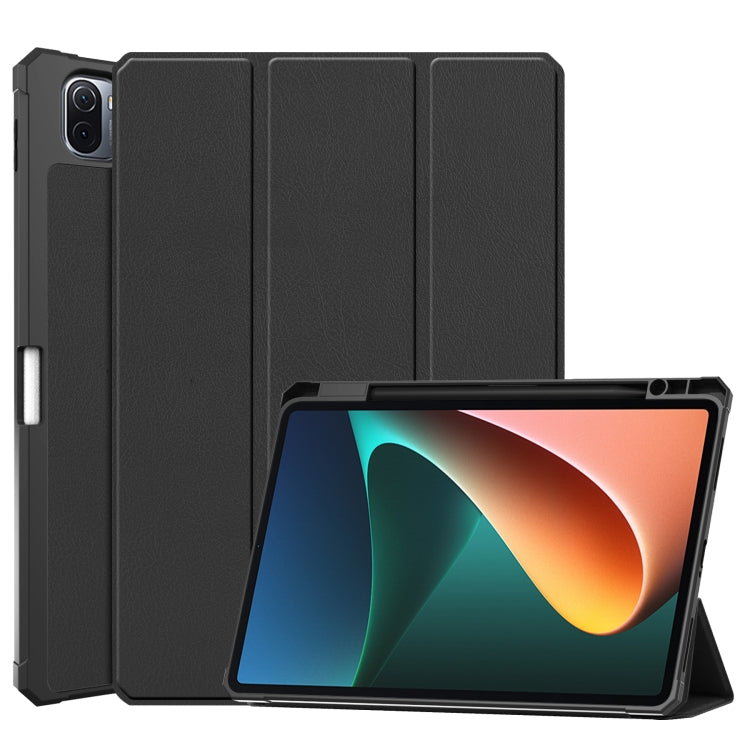 For Xiaomi Pad 5 / 5 Pro Custer Texture Horizontal Flip Leather Case with Three-folding Holder & Sleep / Wake-up Function(Black) - More Tablet Cases by PMC TechLife | Online Shopping South Africa | PMC TechLife