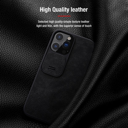 For iPhone 13 Pro Max NILLKIN QIN Series Pro Sliding Camera Cover Design Crazy Horse Texture Horizontal Flip Leather Case with Card Slot (Black) - iPhone 13 Pro Max Cases by NILLKIN | Online Shopping South Africa | PMC Jewellery