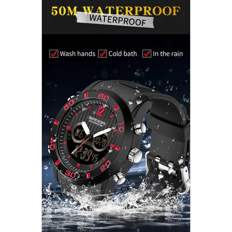 SANDA 3106 Dual Digital Display Men Outdoor Sports Luminous Shockproof Electronic Watch(Black Red) - Metal Strap Watches by SANDA | Online Shopping South Africa | PMC Jewellery | Buy Now Pay Later Mobicred