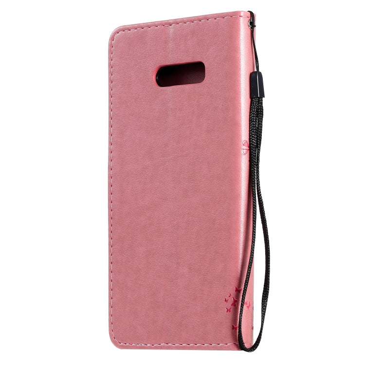 For LG G8X Tree & Cat Pattern Pressed Printing Horizontal Flip PU Leather Case with Holder & Card Slots & Wallet & Lanyard(Pink) - LG Cases by PMC TechLife | Online Shopping South Africa | PMC TechLife | Buy Now Pay Later Mobicred