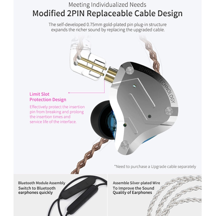 KZ ZS10 Pro 10-unit Ring Iron Gaming In-ear Wired Earphone, Mic Version(Glare Gold) - free shipping - PMC TechLife - Order now!