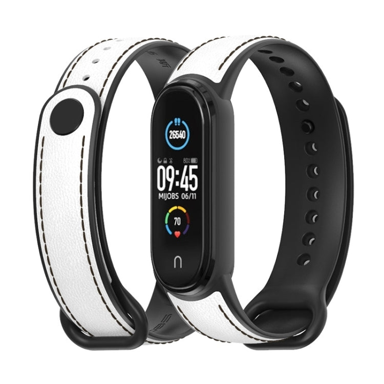 For Xiaomi Mi Band 5/6/7 MIJOBS TPU + Leather Watch Band(White+Black) - Watch Bands by MIJOBS | Online Shopping South Africa | PMC Jewellery | Buy Now Pay Later Mobicred