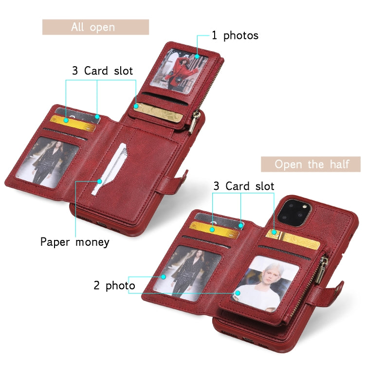 For iPhone 11 Pro Max Buckle Zipper Shockproof Protective Case with Holder & Card Slots & Wallet & Lanyard & Photos Frames(Brown) - iPhone 11 Pro Max Cases by PMC TechLife | Online Shopping South Africa | PMC TechLife | Buy Now Pay Later Mobicred