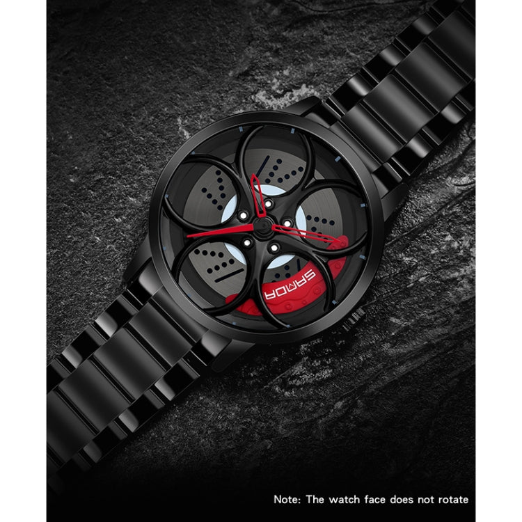 SANDA 1070 3D Oval Hollow Out Wheel Non-rotatable Dial Quartz Watch for Men, Style:Leather Belt(Blue Red) - Leather Strap Watches by SANDA | Online Shopping South Africa | PMC Jewellery | Buy Now Pay Later Mobicred