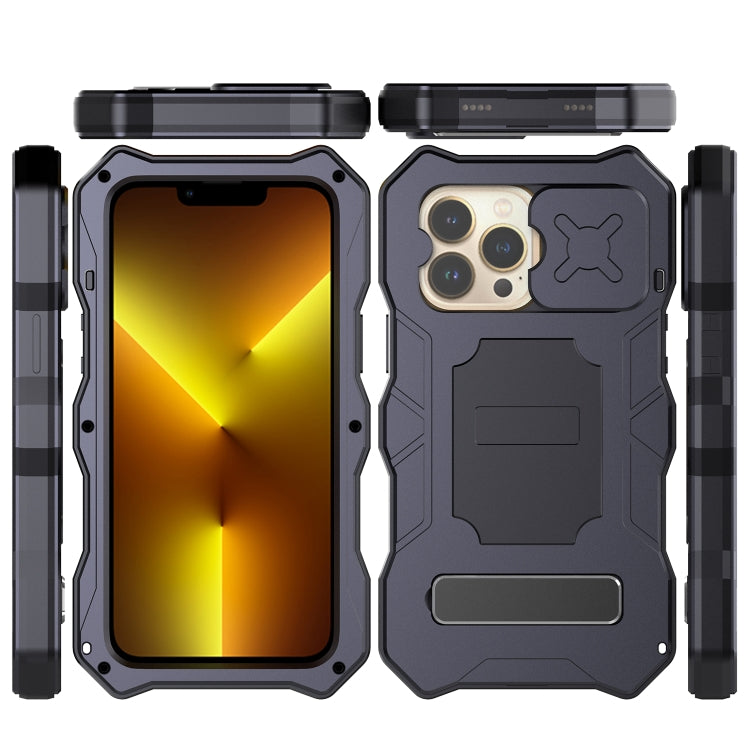 For iPhone 13 Pro Camshield Shockproof Life Waterproof Dustproof Metal Case with Holder (Black) - free shipping - PMC TechLife - Order now!