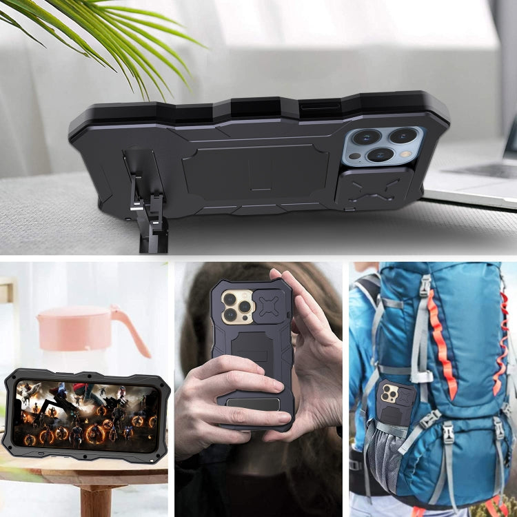 For iPhone 13 Pro Camshield Shockproof Life Waterproof Dustproof Metal Case with Holder (Black) - free shipping - PMC TechLife - Order now!