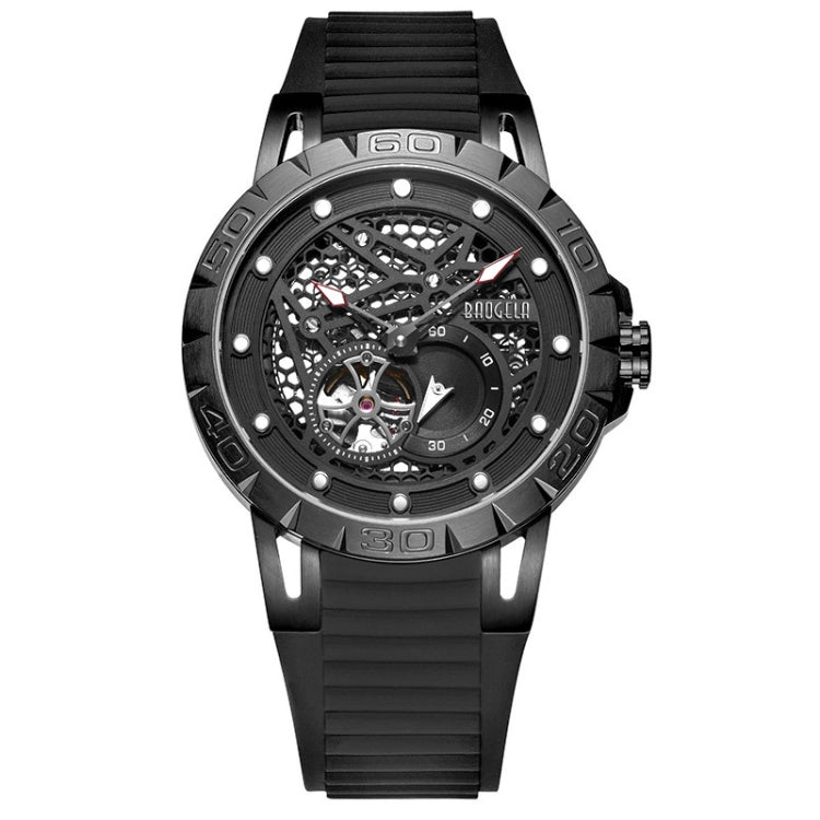 BAOGELA 6772G Round Dial Silicone Strap Luminous Clock Mechanical Watch For Men(Black Shell Black Surface Black Belt) - Silicone Strap Watches by BAOGELA | Online Shopping South Africa | PMC Jewellery | Buy Now Pay Later Mobicred