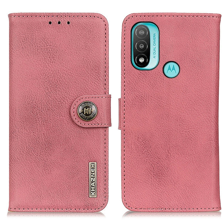 For Motorola Moto E40/E20/E30/Lenovo K14 Plus KHAZNEH Cowhide Texture Horizontal Flip Leather Phone Case(Pink) - Motorola Cases by PMC TechLife | Online Shopping South Africa | PMC TechLife | Buy Now Pay Later Mobicred