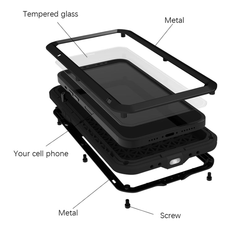 For iPhone 13 Pro LOVE MEI Metal Shockproof Life Waterproof Dustproof Protective Phone Case (Black) - free shipping - PMC TechLife - Order now!