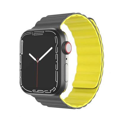 Mutural Moran Series Liquid Silicone Magnetic Strap Watch Band For Apple Watch Series 9&8&7 41mm / SE 3&SE 2&6&SE&5&4 40mm / 3&2&1 38mm(Grey + Yellow) - Watch Bands by Mutural | Online Shopping South Africa | PMC Jewellery | Buy Now Pay Later Mobicred