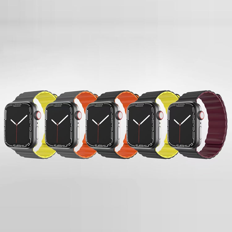 Mutural Moran Series Liquid Silicone Magnetic Strap Watch Band For Apple Watch Series 9&8&7 41mm / SE 3&SE 2&6&SE&5&4 40mm / 3&2&1 38mm(Grey + Yellow) - Watch Bands by Mutural | Online Shopping South Africa | PMC Jewellery | Buy Now Pay Later Mobicred