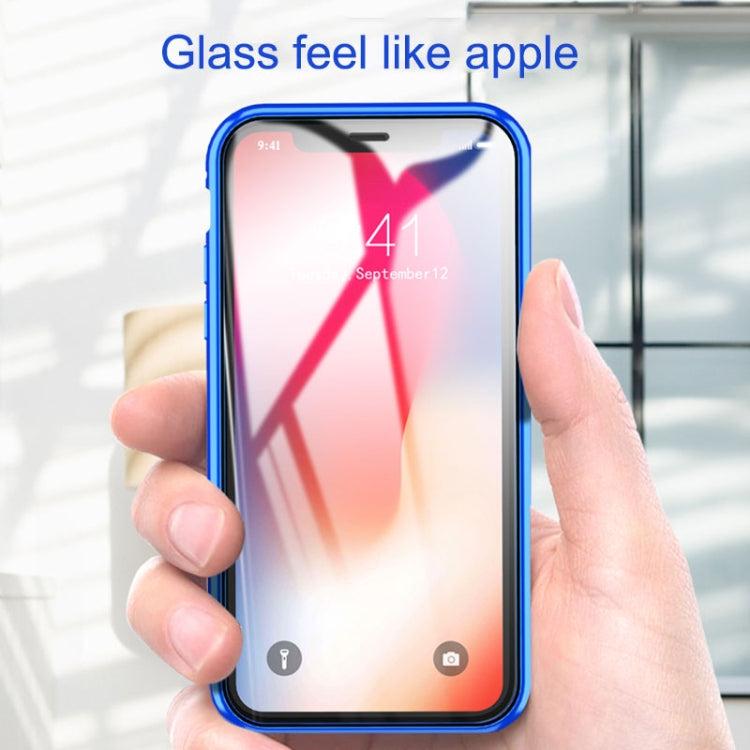 For iPhone X / XS Ultra Slim Double Sides Magnetic Adsorption Angular Frame Tempered Glass Magnet Flip Case(Gold) - More iPhone Cases by PMC TechLife | Online Shopping South Africa | PMC TechLife