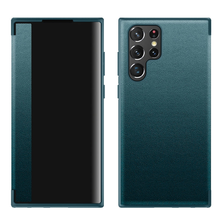 For Samsung Galaxy S22 Ultra 5G Window View Leather Phone Case(Green) - Galaxy S22 Ultra 5G Cases by PMC TechLife | Online Shopping South Africa | PMC TechLife