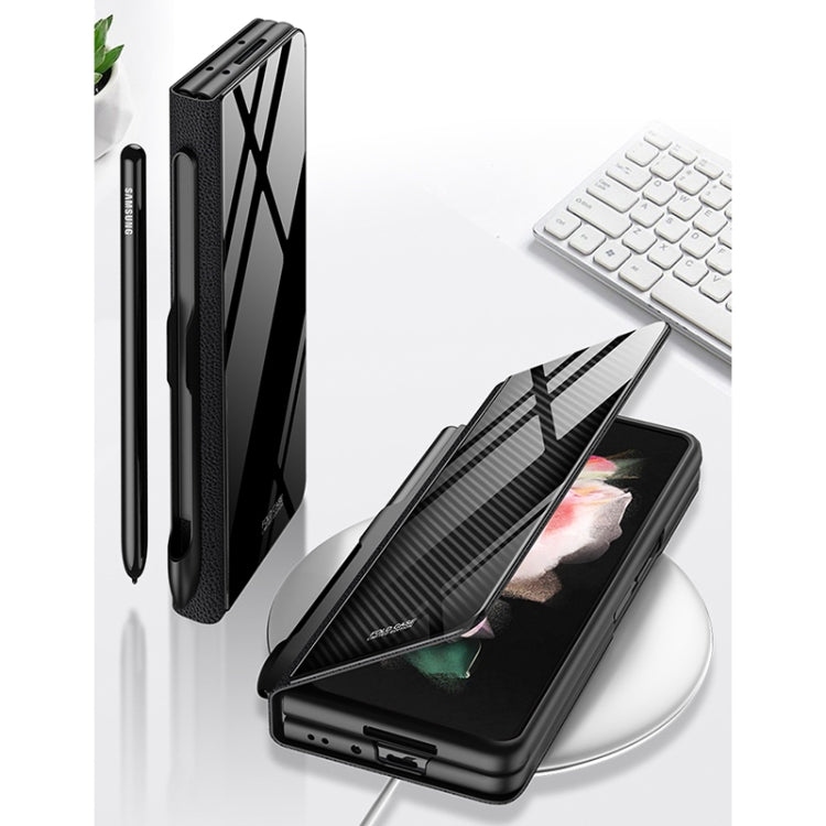 For Samsung Galaxy Z Fold3 5G GKK Flip Tempered Glass Phone Case with Pen Slot(Black) - Galaxy Phone Cases by GKK | Online Shopping South Africa | PMC Jewellery | Buy Now Pay Later Mobicred