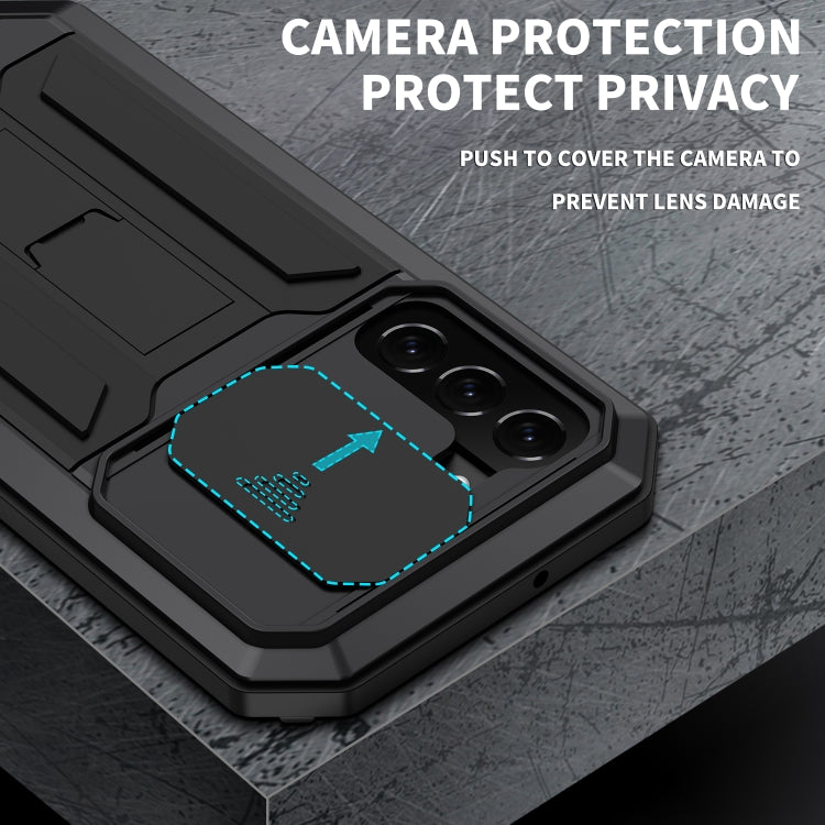 For Samsung Galaxy S22 5G R-JUST Sliding Camera Metal + Silicone Holder Phone Case(Black) - free shipping - PMC TechLife - Order now!