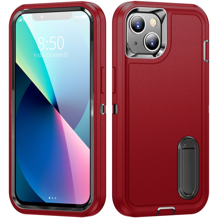For iPhone 13 3 in 1 Rugged Holder Phone Case(Red + Black) - iPhone 13 Cases by PMC TechLife | Online Shopping South Africa | PMC TechLife