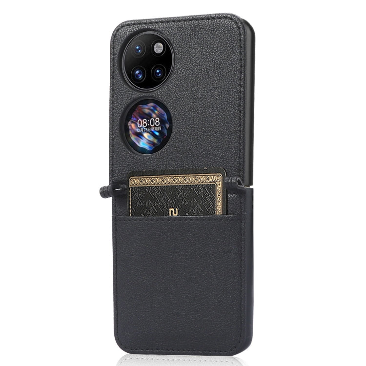 For Huawei P50 Pocket Lambskin Texture Card Folding Phone Case(Black) - Huawei Cases by PMC TechLife | Online Shopping South Africa | PMC TechLife | Buy Now Pay Later Mobicred