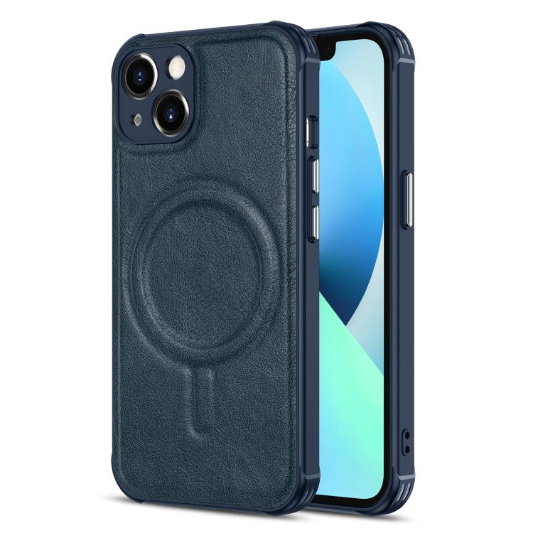 For iPhone 13 Crazy Horse Cowhide Leather Magnetic Phone Case(Blue) - free shipping - PMC TechLife - Order now!