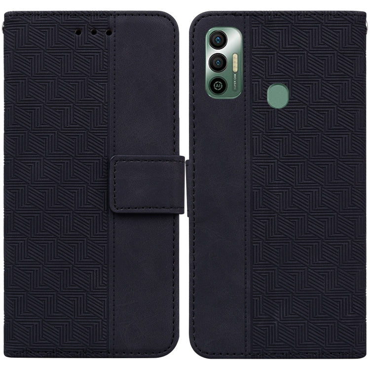 For Tecno Spark 7 Geometric Embossed Leather Phone Case(Black) - Tecno Cases by PMC TechLife | Online Shopping South Africa | PMC TechLife | Buy Now Pay Later Mobicred
