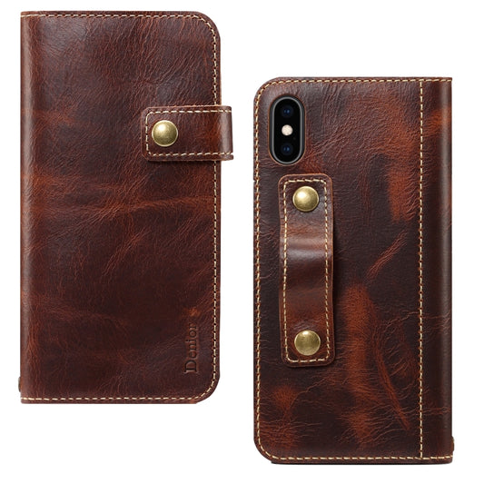 For iPhone XR Denior Oil Wax Cowhide DK Magnetic Button Horizontal Flip Leather Case with Holder & Card Slots & Wallet(Brown) - More iPhone Cases by Denior | Online Shopping South Africa | PMC Jewellery | Buy Now Pay Later Mobicred