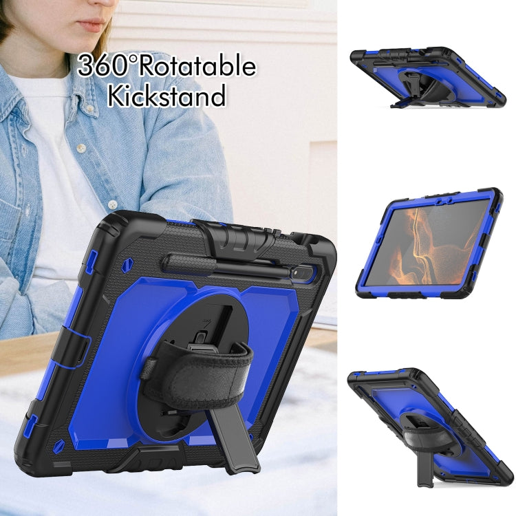 For Samsung Galaxy Tab S8 11 inch SM-X700 Silicone + PC Tablet Case with Shoulder Strap(Black+Dark Blue) - free shipping - PMC TechLife - Order now!