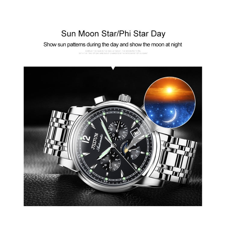 JIN SHI DUN 8750 Men Fashion Waterproof Luminous Mechanical Watch(Silver White) - Metal Strap Watches by JIN SHI DUN | Online Shopping South Africa | PMC Jewellery | Buy Now Pay Later Mobicred