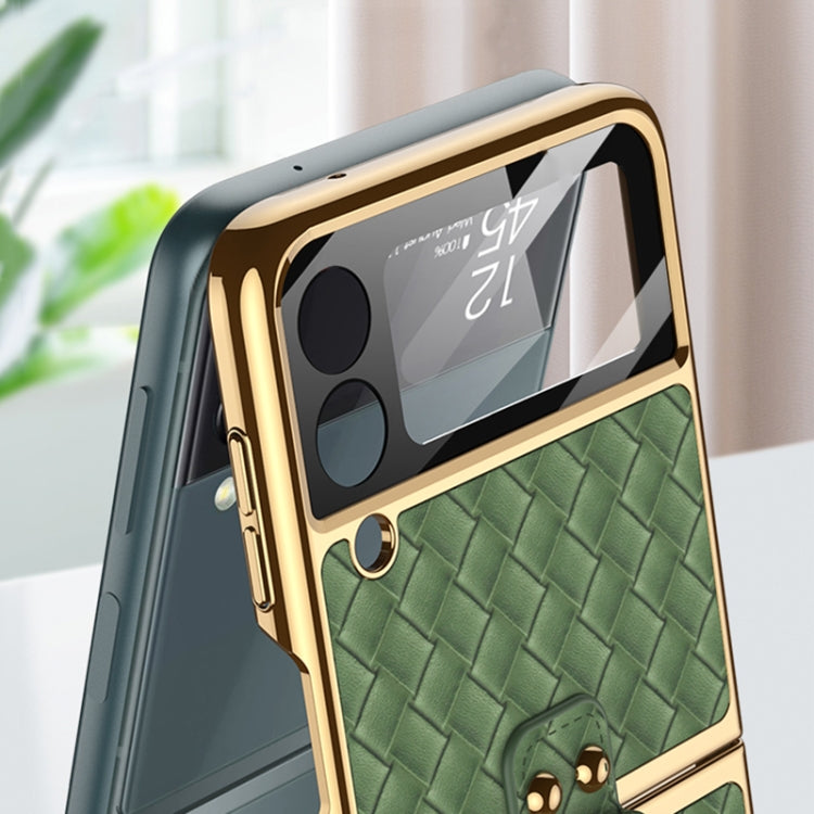 For Samsung Galaxy Z Flip3 5G GKK Integrated Plating Weave Texture Phone Case with Ring Holder(Champagne) - Galaxy Phone Cases by GKK | Online Shopping South Africa | PMC Jewellery