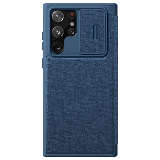 For Samsung Galaxy S22 Ultra 5G NILLKIN QIN Series Pro Sliding Camera Cover Design PC + TPU + PU Leather Phone Case(Cloth Texture Blue) - Galaxy S22 Ultra 5G Cases by NILLKIN | Online Shopping South Africa | PMC Jewellery