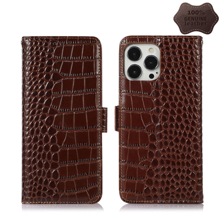 For iPhone 13 Pro Crocodile Top Layer Cowhide Leather Phone Case (Brown) - free shipping - PMC TechLife - Order now!