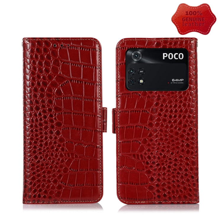 For Xiaomi Poco M4 Pro 4G Crocodile Top Layer Cowhide Leather Phone Case(Red) - Xiaomi Cases by PMC TechLife | Online Shopping South Africa | PMC TechLife