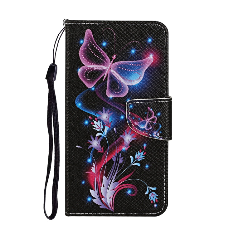 For Samsung Galaxy A13 4G Colored Drawing Pattern Flip Leather Case(Fluorescent Butterfly) - Galaxy Phone Cases by PMC Jewellery | Online Shopping South Africa | PMC Jewellery