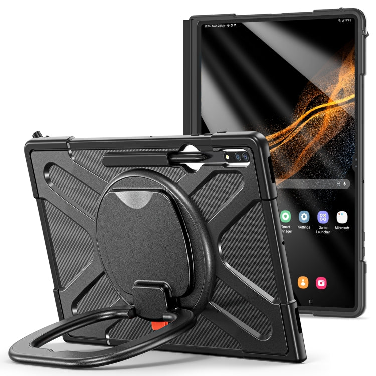 For Samsung Galaxy S8 Ultra / X900 Rotary Handle Grip TPU + PC Tablet Case(Black) - Galaxy Tab S8 Ultra Cases by PMC TechLife | Online Shopping South Africa | PMC TechLife