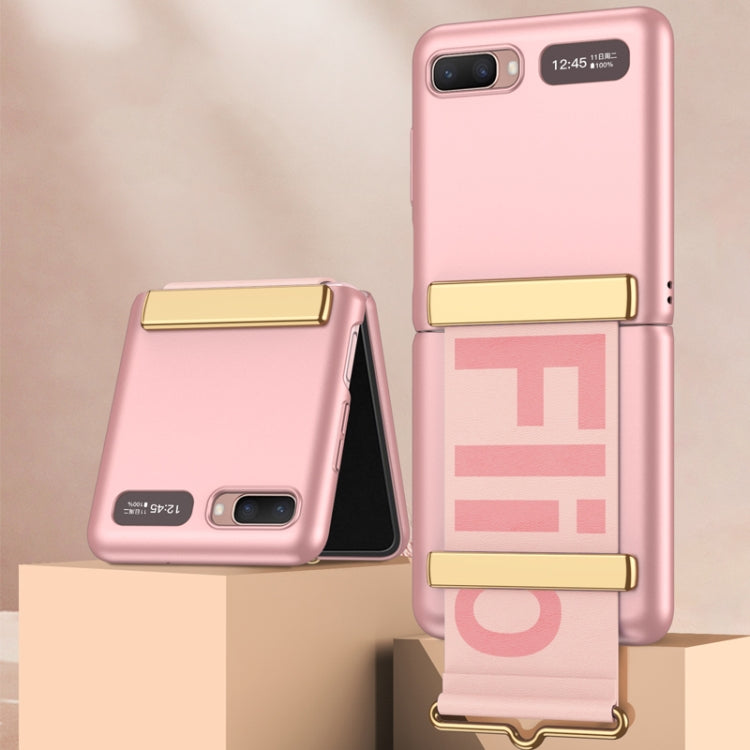 For Samsung Galaxy Z Flip GKK Ultra-thin Full Coverage Phone Flip Case with Wristband(Sweet Pink) - free shipping - PMC TechLife - Order now!