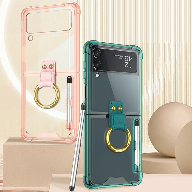 For Samsung Galaxy Z Flip3 5G GKK Shockproof Airbag Phone Case with Ring Holder & Stylus Pen(Transparent Pink) - Galaxy Phone Cases by GKK | Online Shopping South Africa | PMC Jewellery | Buy Now Pay Later Mobicred