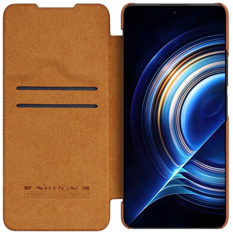 For Xiaomi Redmi K50 / K50 Pro NILLKIN QIN Series Pro Sliding Camera Cover Leather Phone Case(Brown) - Xiaomi Cases by NILLKIN | Online Shopping South Africa | PMC Jewellery