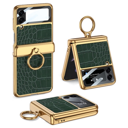 For Samsung Galaxy Z Flip3 5G GKK Integrated Plating + Leather Flip Phone Case(Crocodile Green) - Galaxy Phone Cases by GKK | Online Shopping South Africa | PMC Jewellery